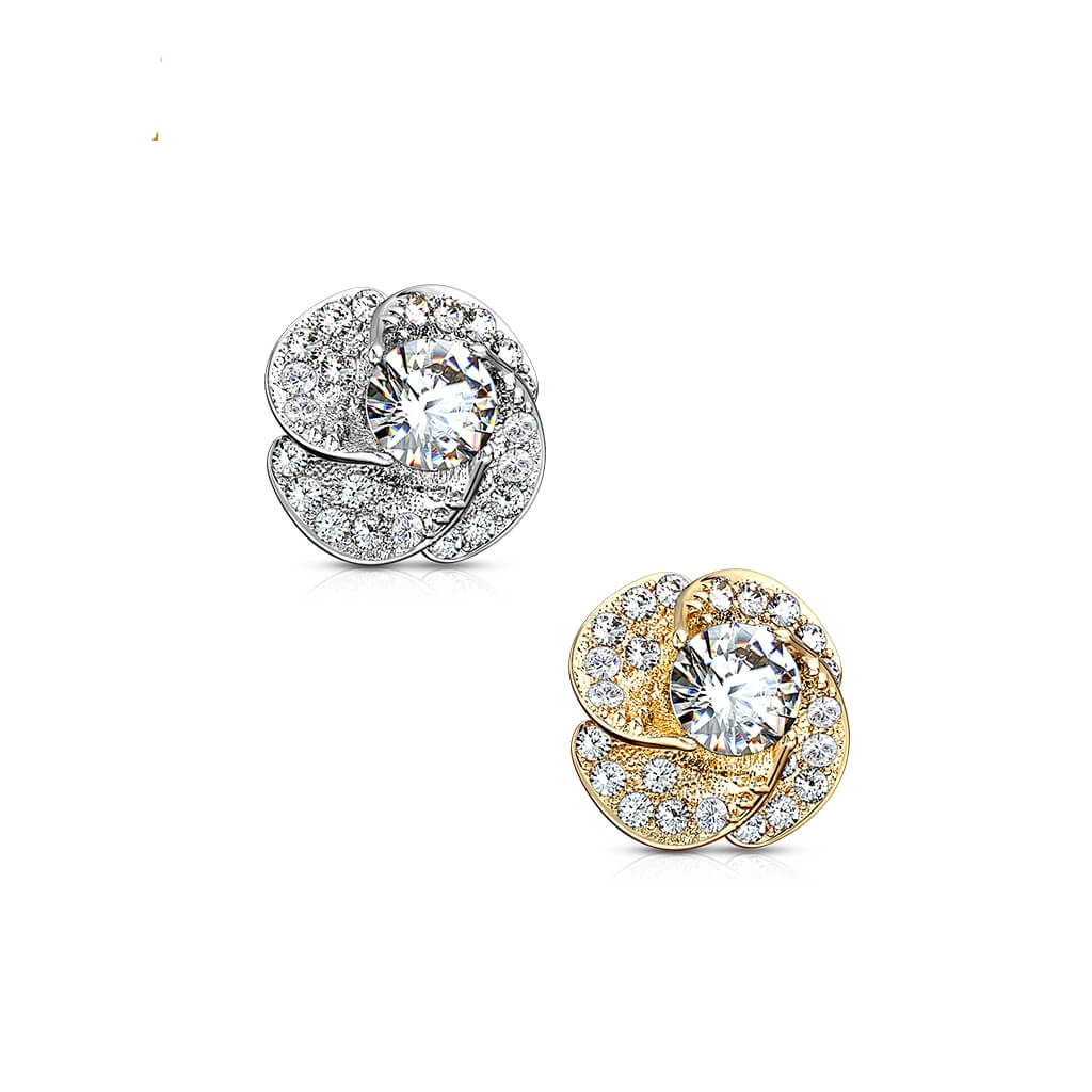 Oro 14 kt Rosa in zirconi Filettatura Interna