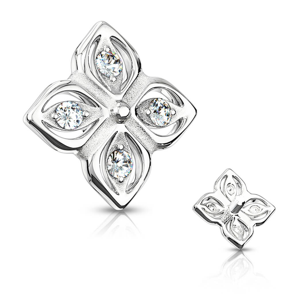 Oro 14 kt Fiore di zirconi Filettatura Interna