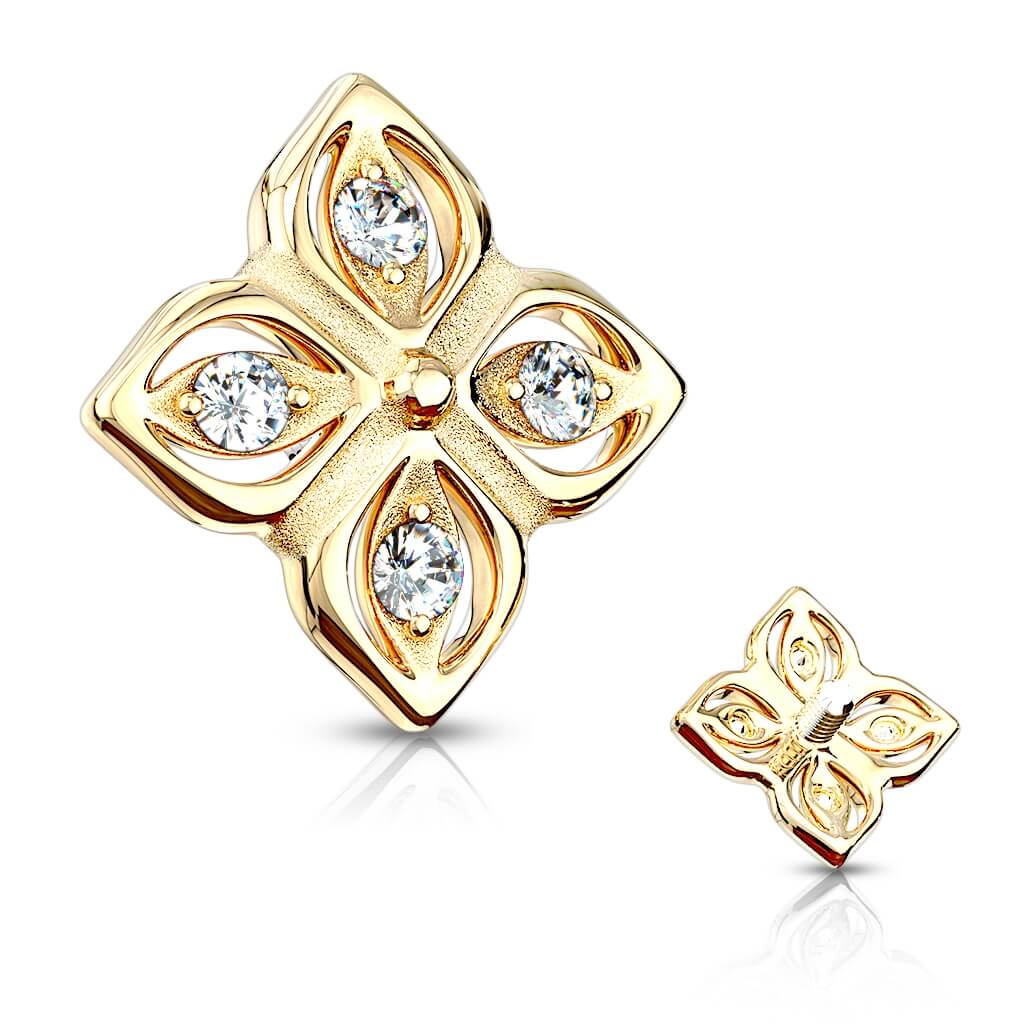 Oro 14 kt Fiore di zirconi Filettatura Interna