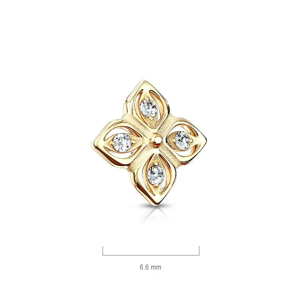 Oro 14 kt Fiore di zirconi Filettatura Interna