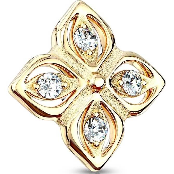 Oro 14 kt Fiore di zirconi Filettatura Interna