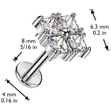 Labret square 4 zirconias Push-In
