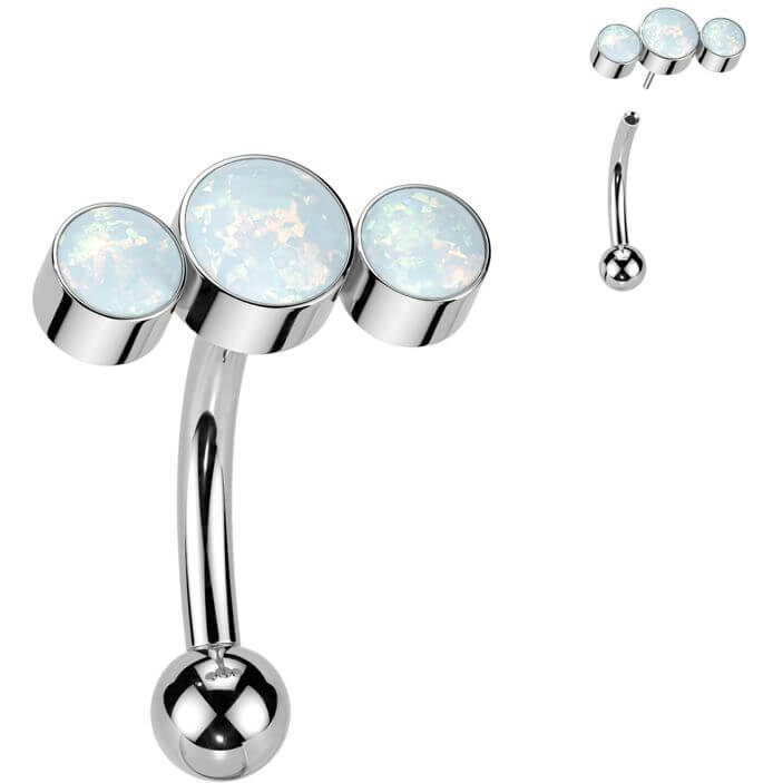 Titanium Curved Barbell three round zirconias bezel setting Push-In