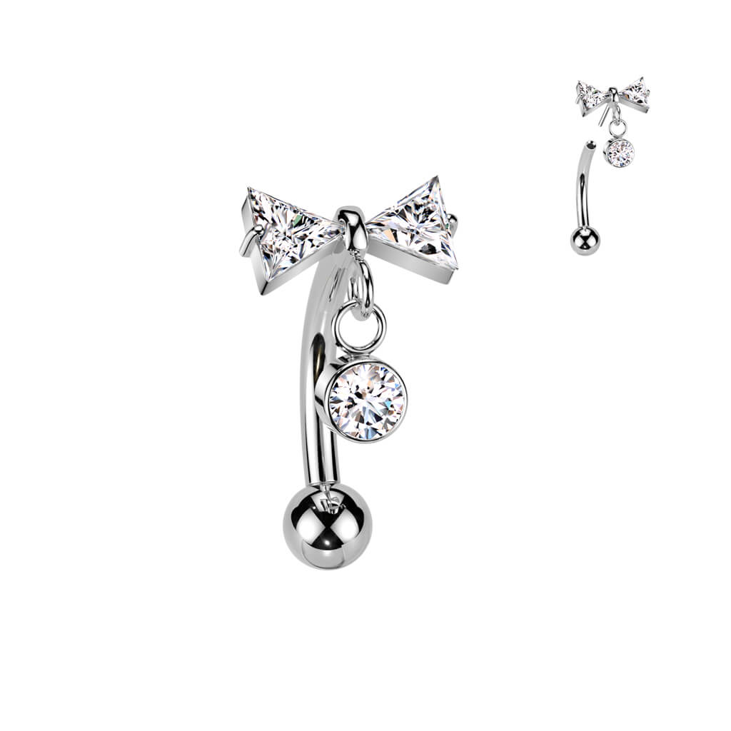 Titanium Curved Barbell bow zirconia dangle Push-In