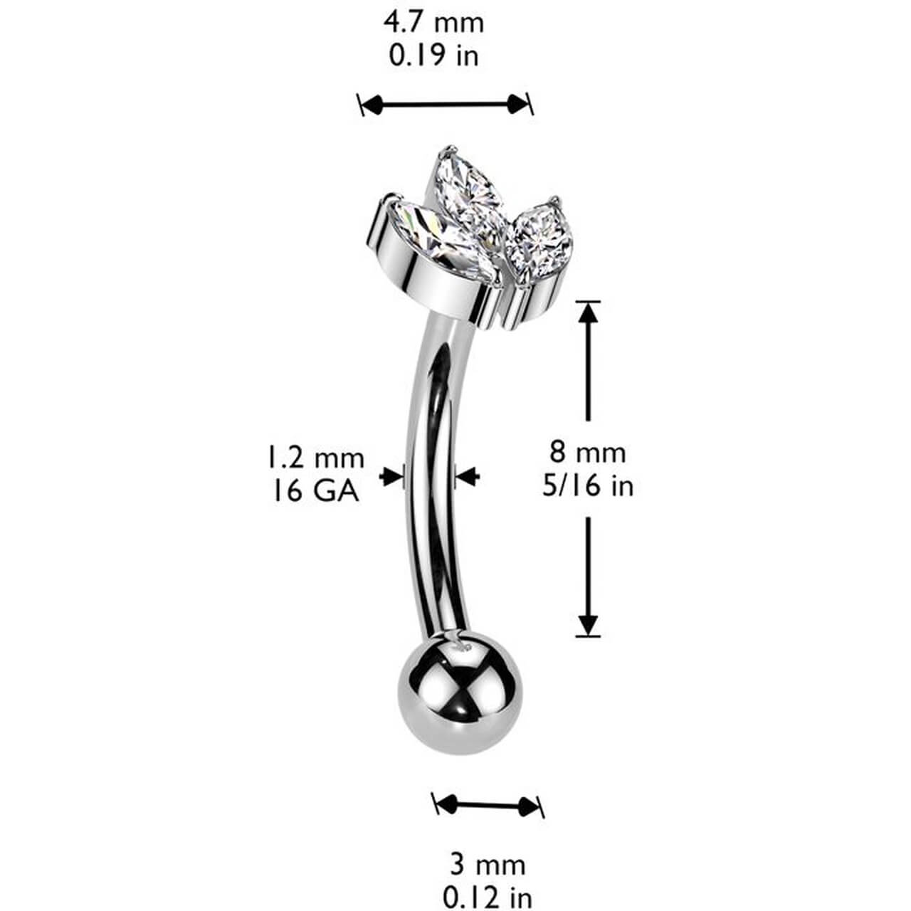 Titanium Eyebrow Piercing leaf zirconia marquise cut Push-In