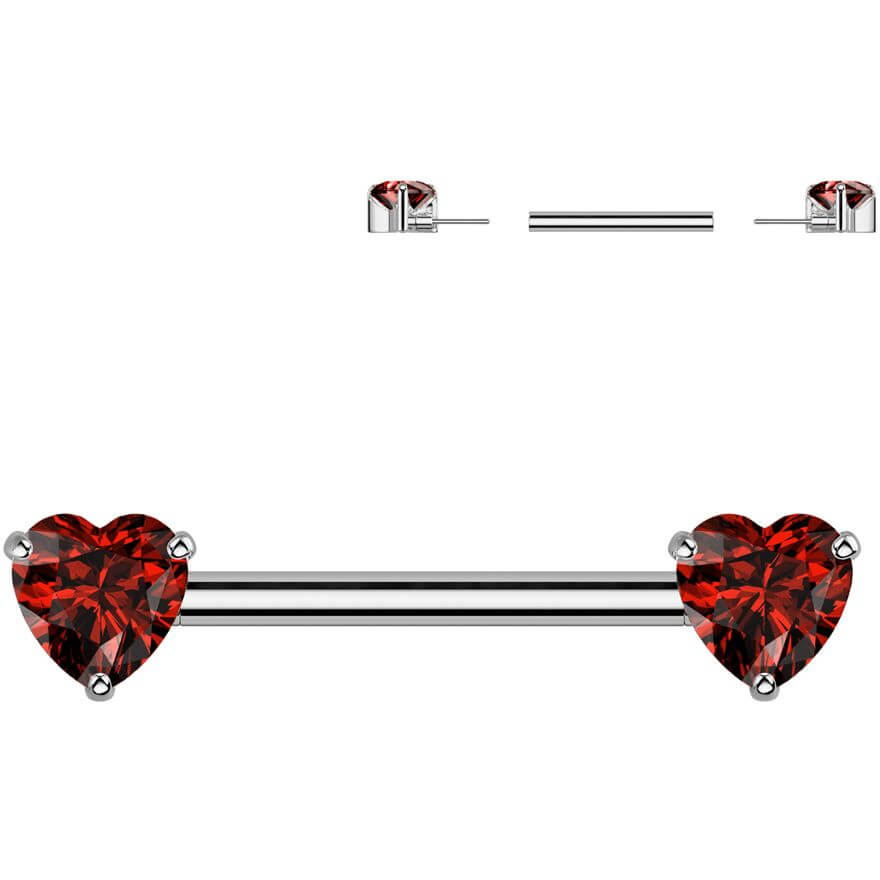 Titanium Nipple Piercing double heart zirconia Push-In