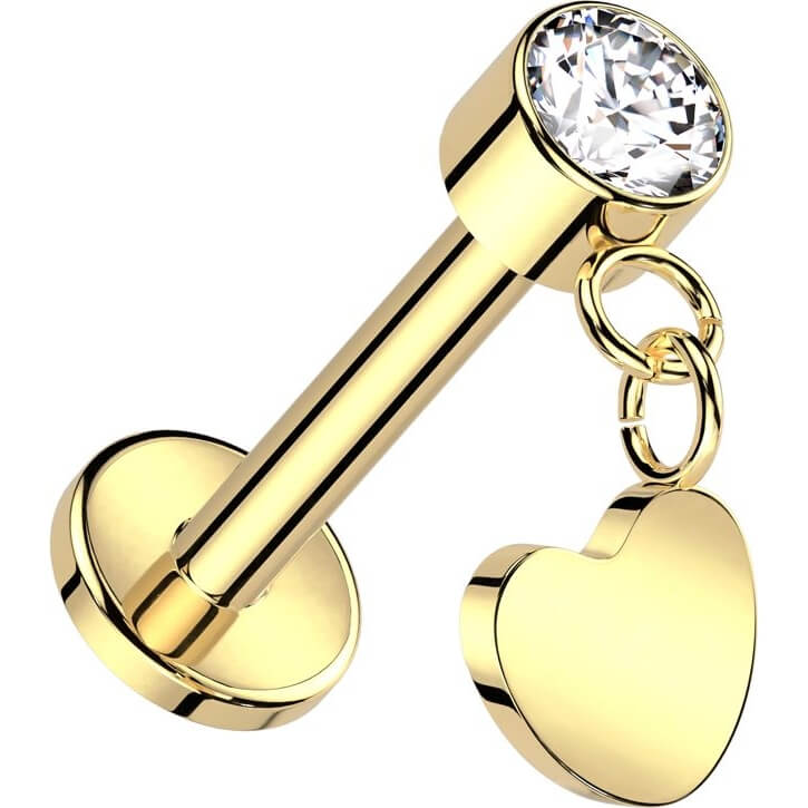 Titanium Labret heart dangle zirconia Push-In