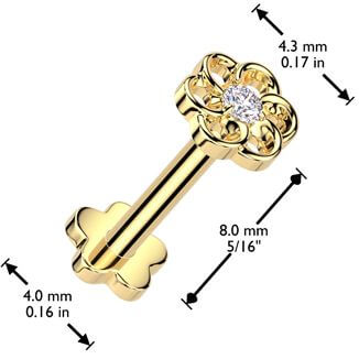Titanium Labret flower zirconia flower base Push-In