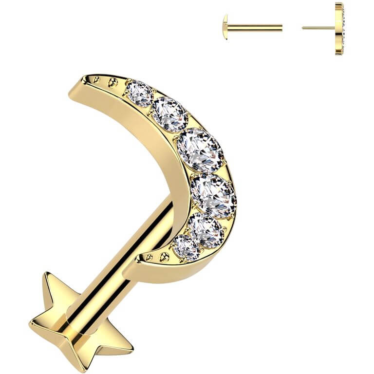 Titanium Labret Moon Zirconia star base Push-In