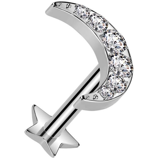 Titanium Labret Moon Zirconia star base Push-In