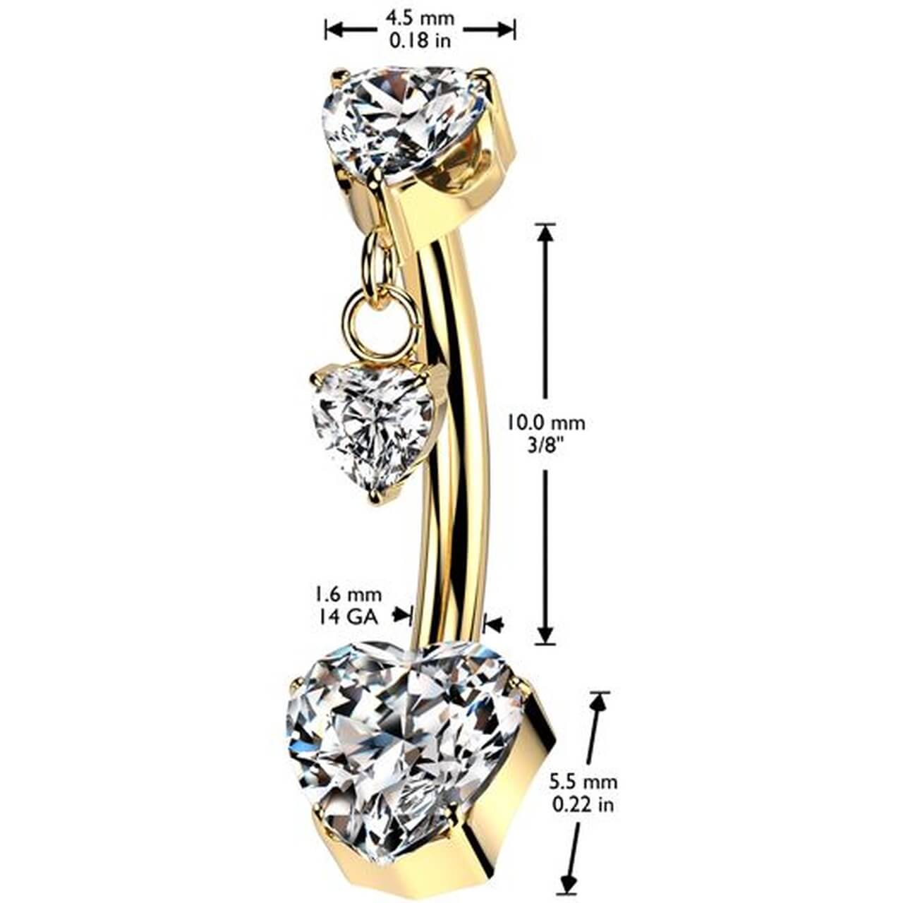 Titanium Belly Button Piercing heart zirconia dangle Push-In