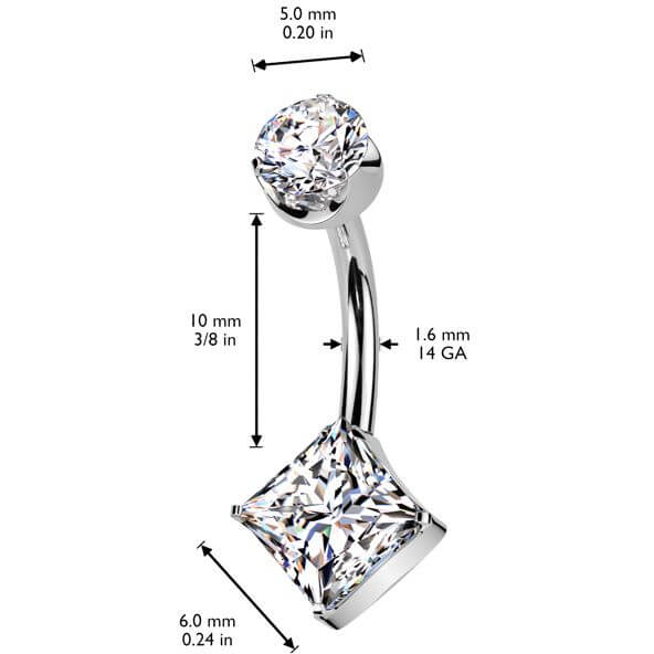 Titanium Belly Button Piercing round zirconia square zirconia Push-In