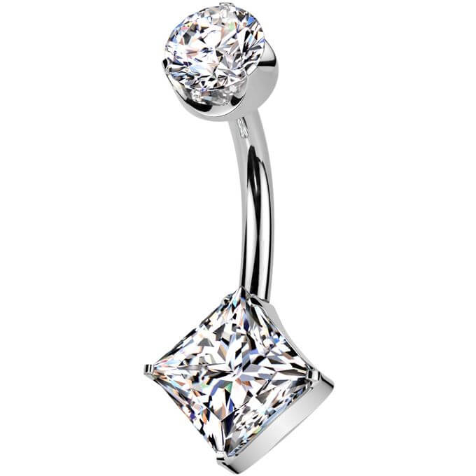 Titanium Belly Button Piercing round zirconia square zirconia Push-In