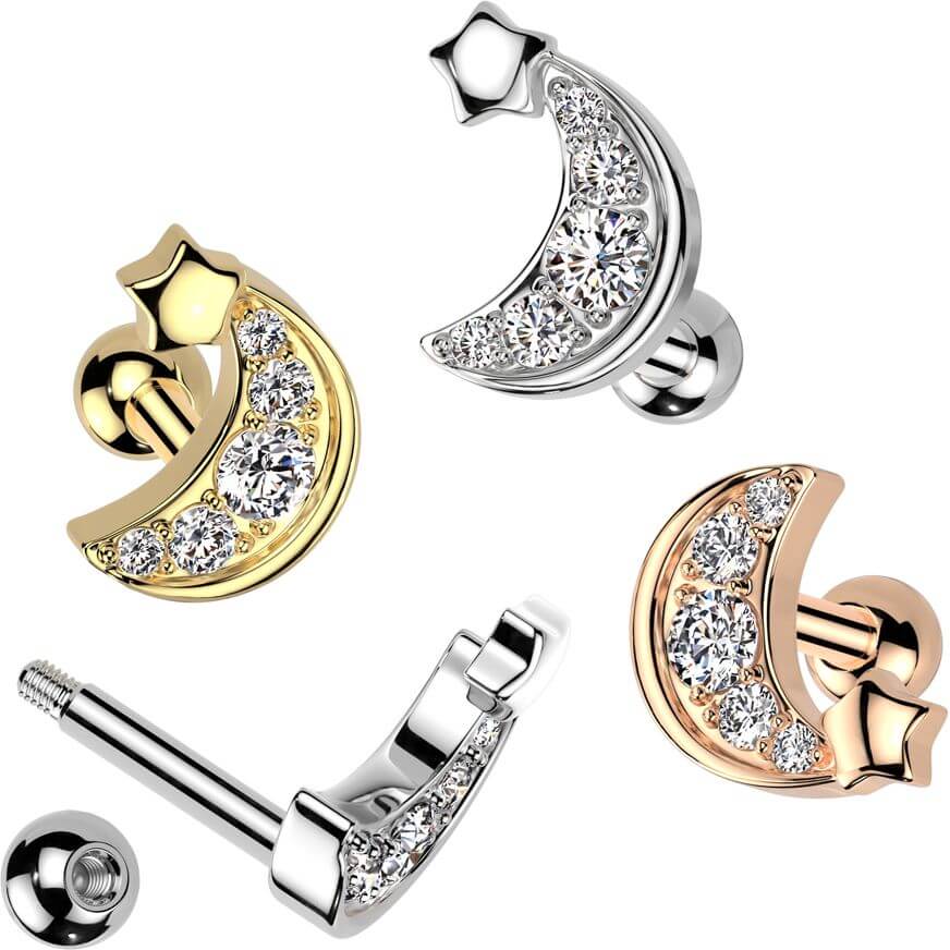 Barbell stella mezza luna con zirconi