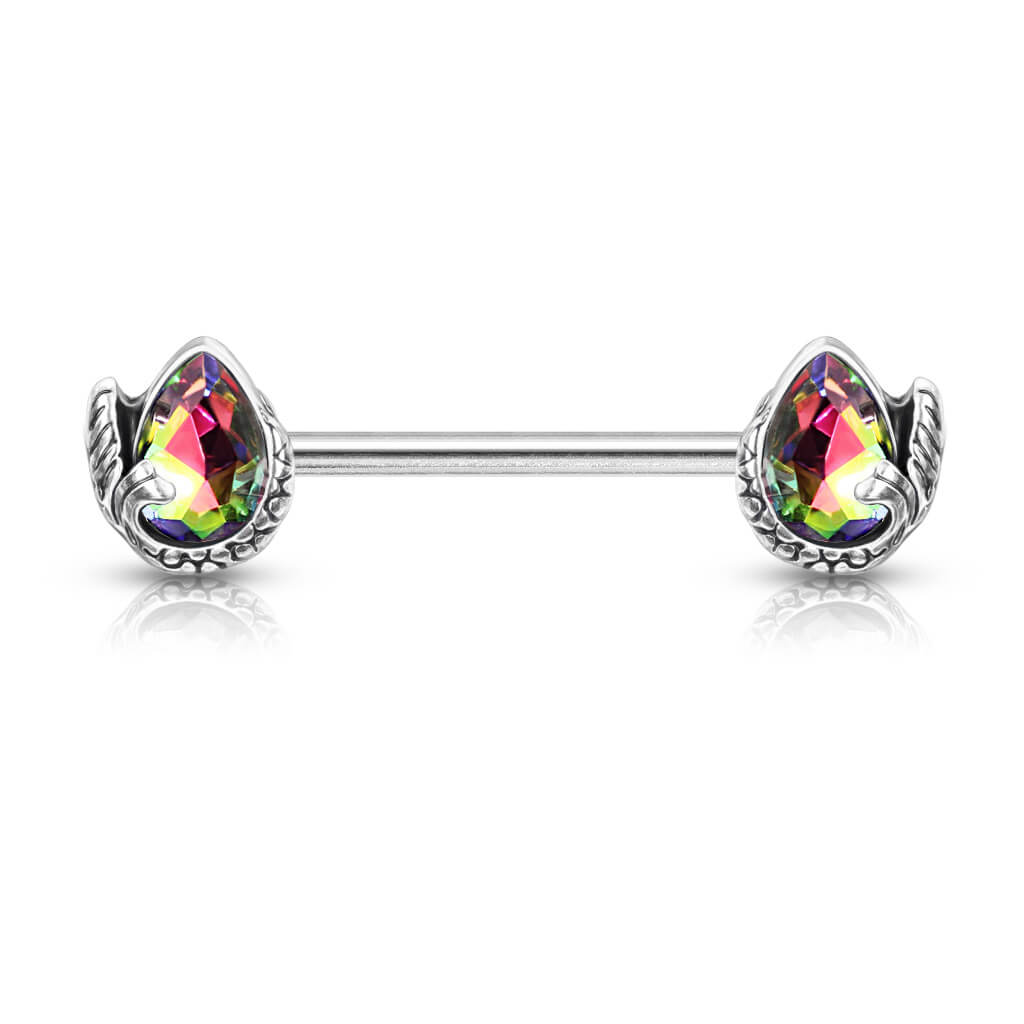 Piercing Capezzolo Coda di sirena d´argento con zirconi a goccia
