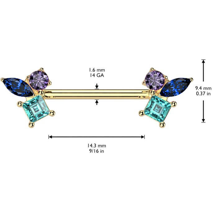 Nipple Piercing multicolor zirconias