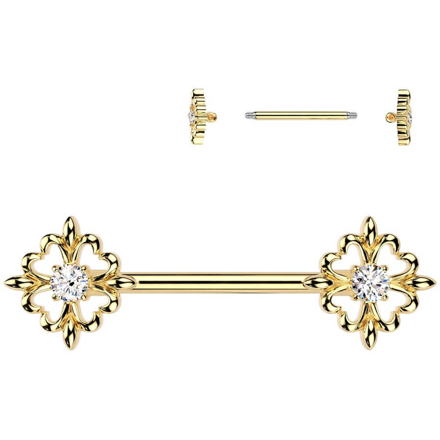 Nipple Piercing fleur de lis ends zirconia