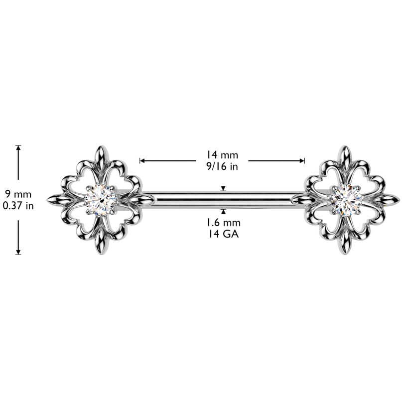 Nipple Piercing fleur de lis ends zirconia