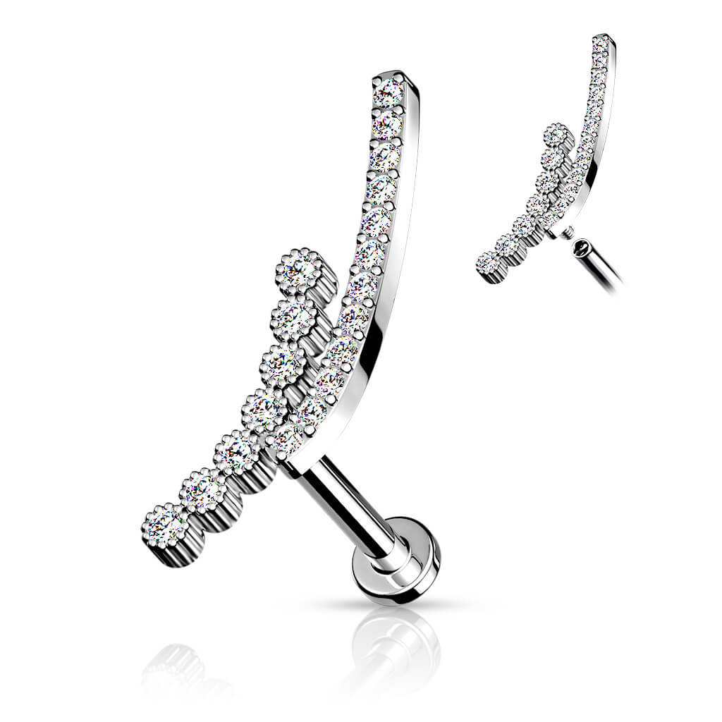 Labret Stab Gebogen Zirkonia Innengewinde
