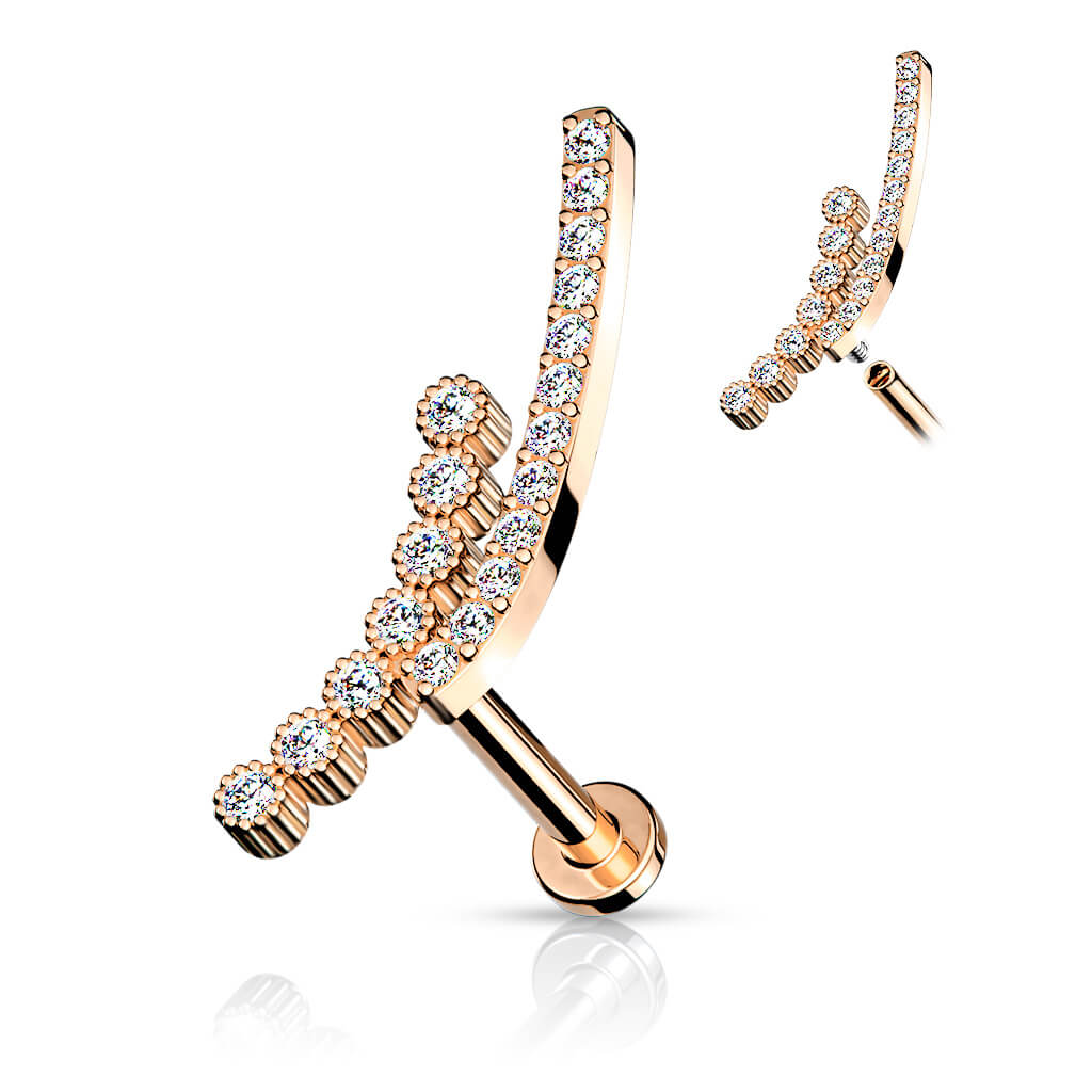 Labret Stab Gebogen Zirkonia Innengewinde