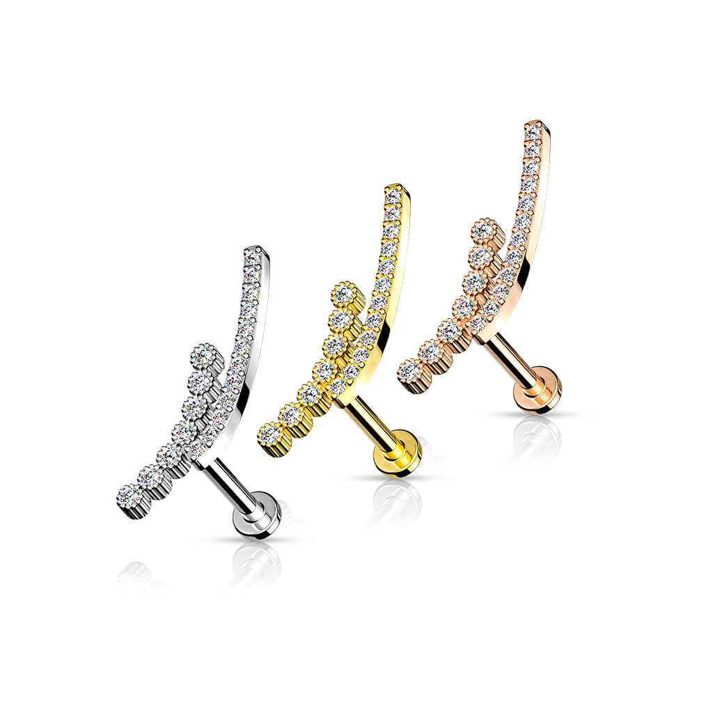 Labret Stab Gebogen Zirkonia Innengewinde