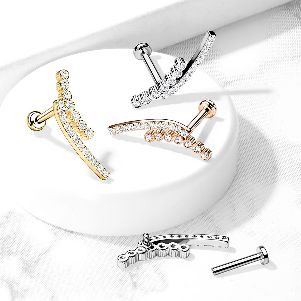 Labret Stab Gebogen Zirkonia Innengewinde