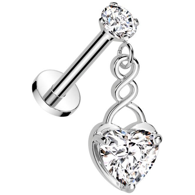 Labret heart zirconia Internally Threaded