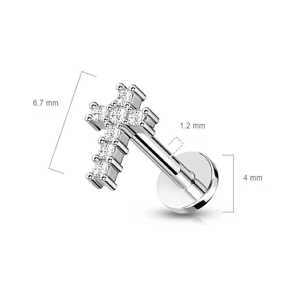 Labret Croce di zirconi Filettatura Interna