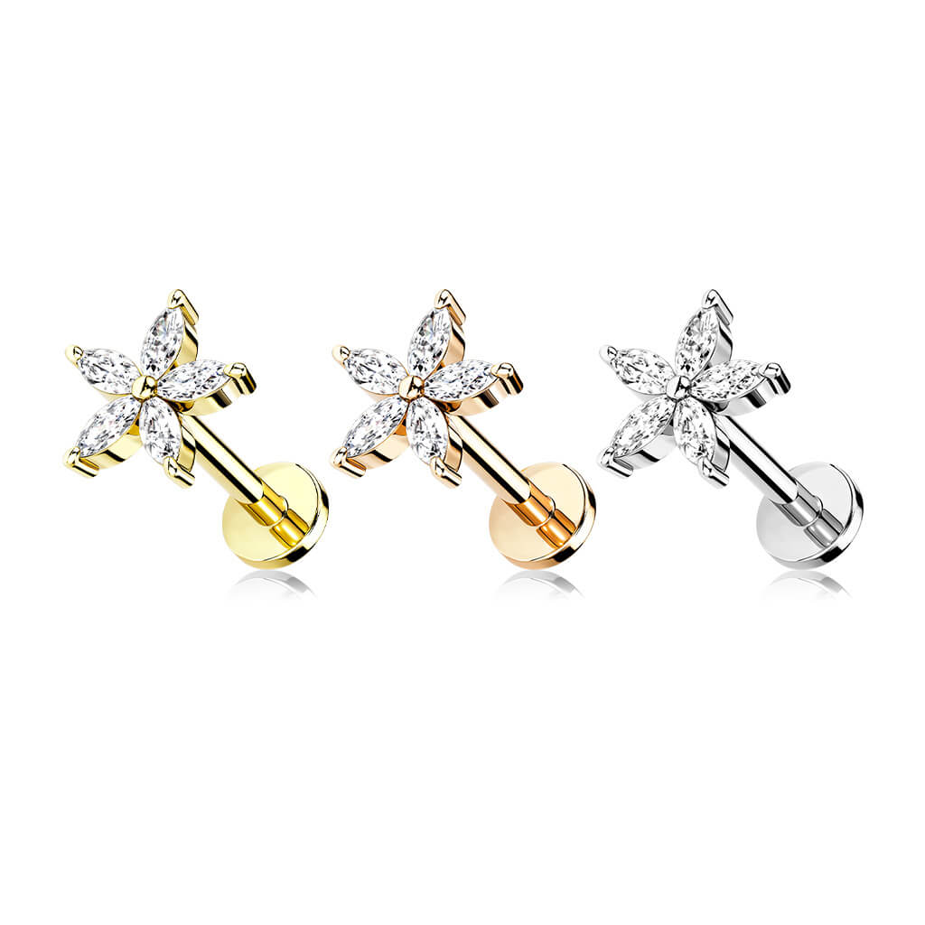 Labret Fleur Zircone Filetage Interne