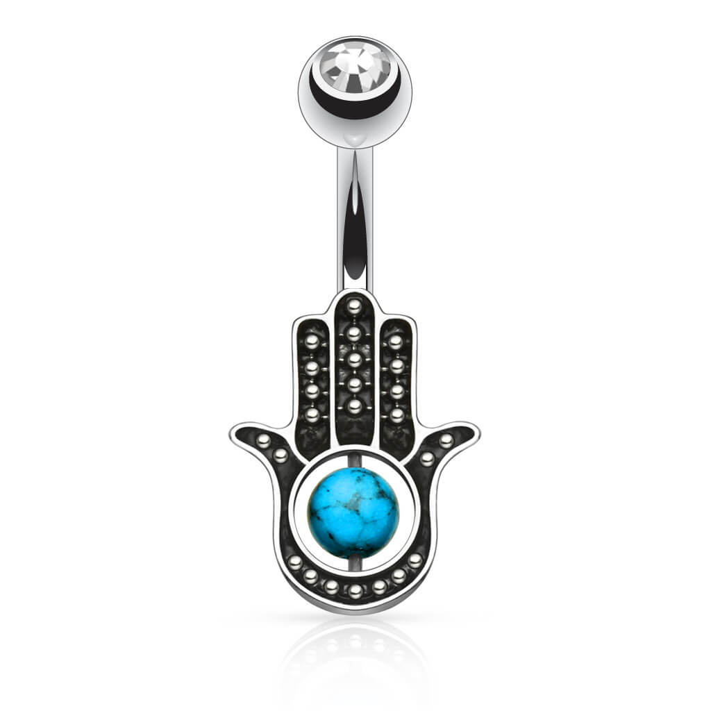 Bauchnabelpiercing Hamsa Türkis Zirkonia