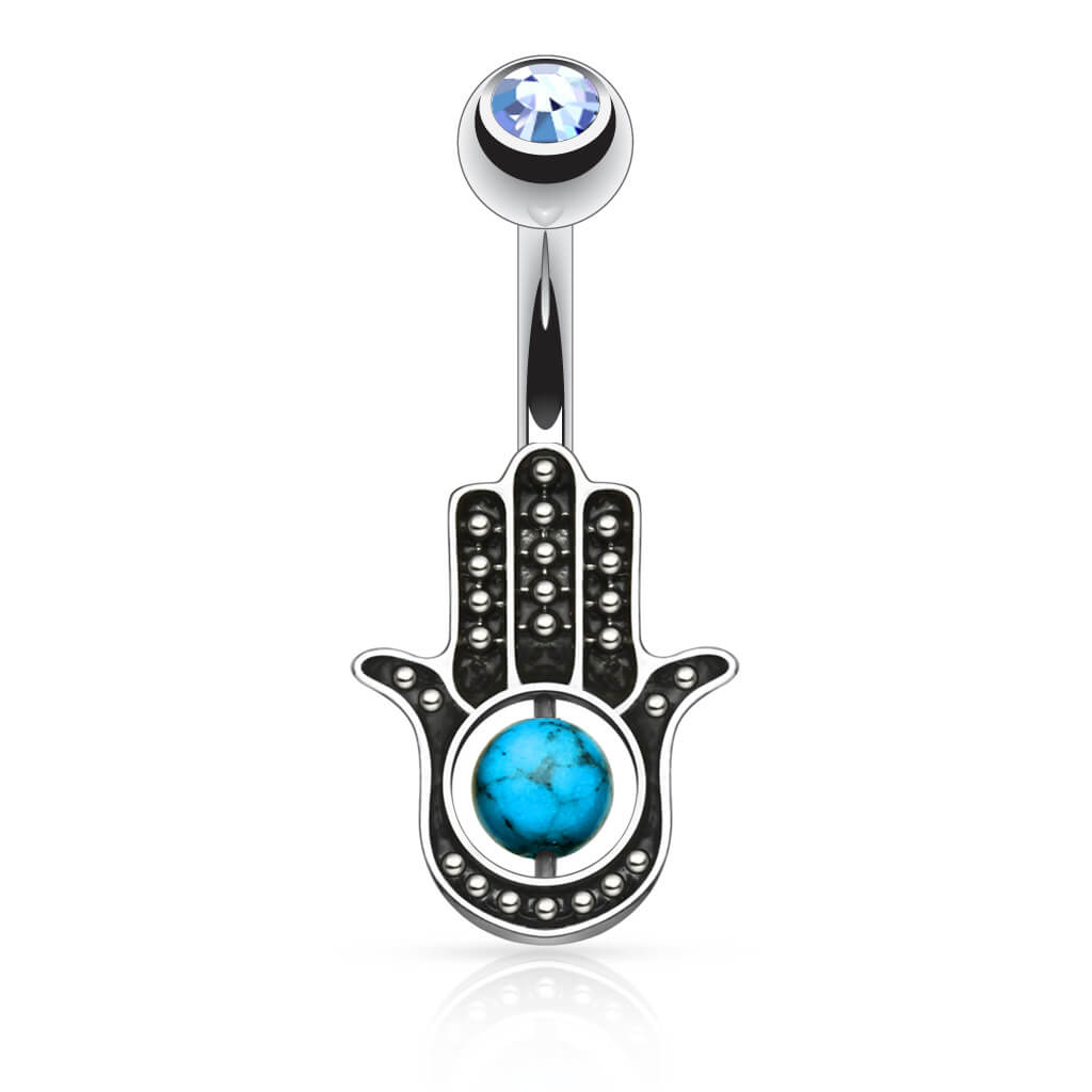 Bauchnabelpiercing Hamsa Türkis Zirkonia