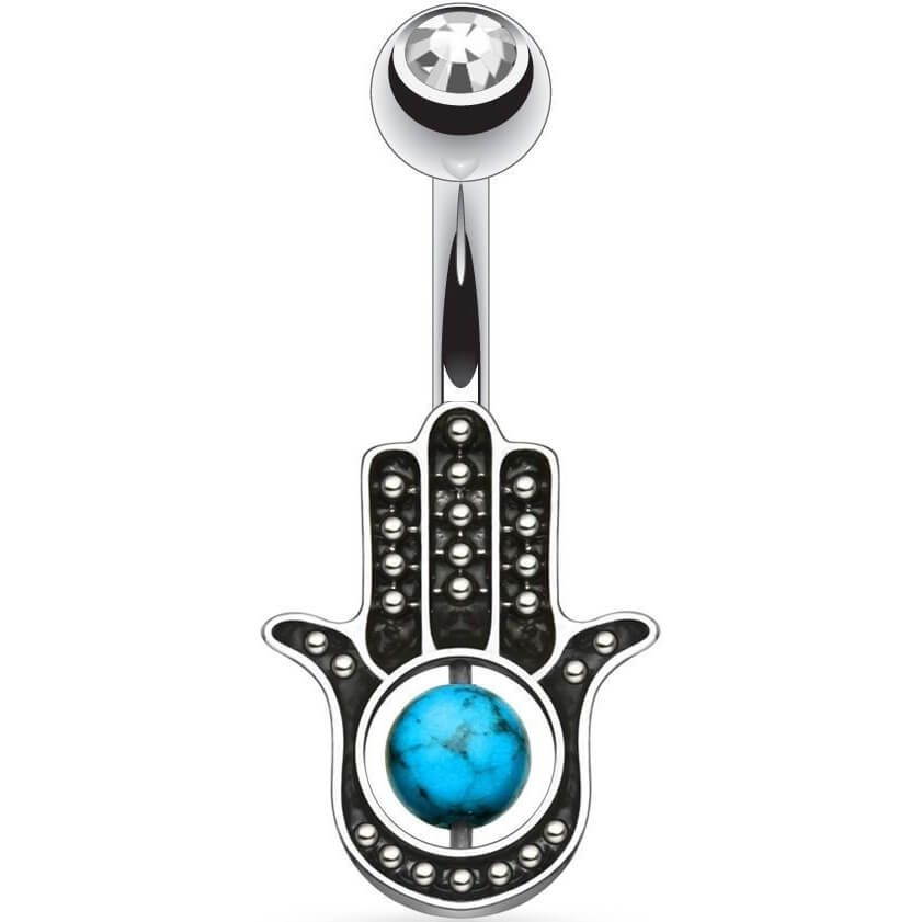 Bauchnabelpiercing Hamsa Türkis Zirkonia