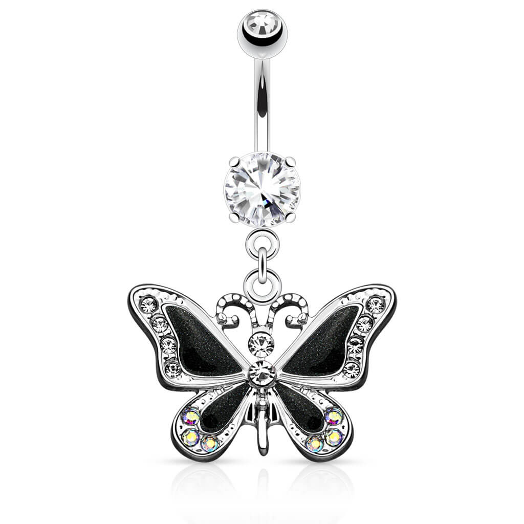 Piercing Nombril Pendentif Papillon Zircone