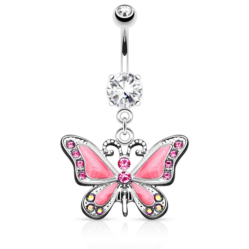 Piercing Nombril Pendentif Papillon Zircone