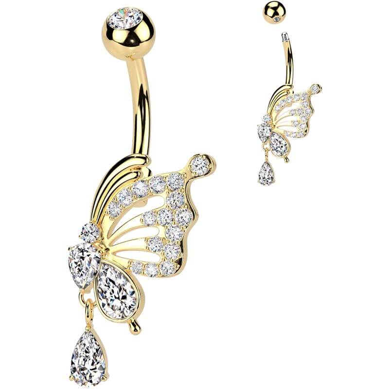 Belly Button Piercing butterfly wing dangle zirconia
