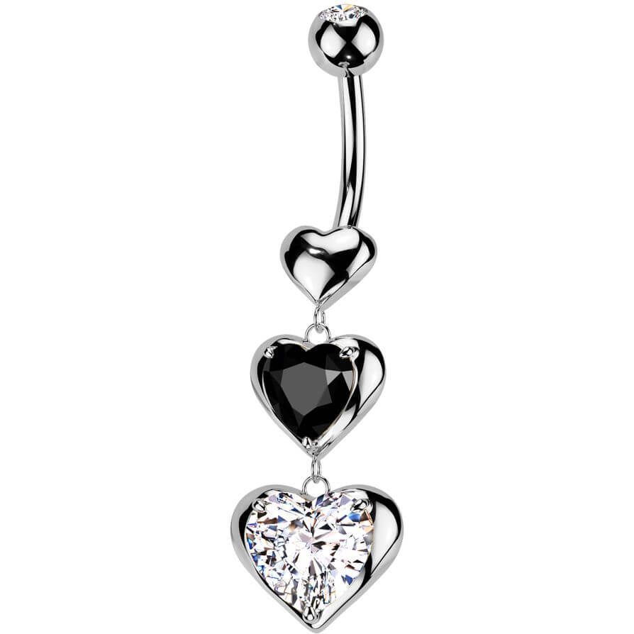 Belly Button Piercing 3 hearts dangle zirconia