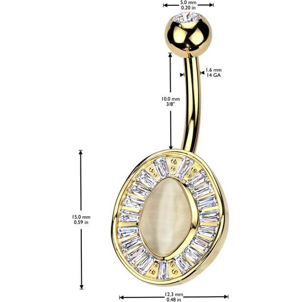Belly Button Piercing cat's eye stone baguette cut zirconias