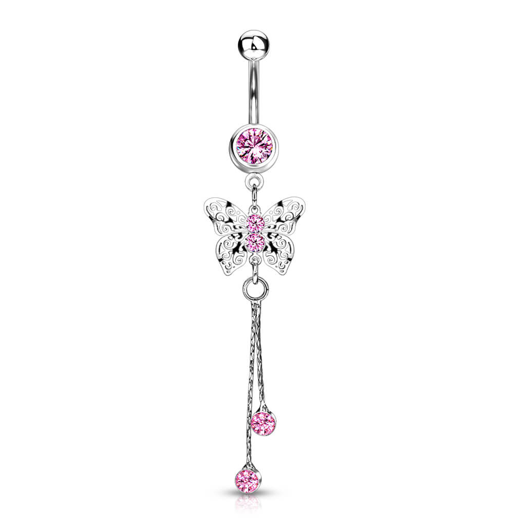 Belly Button Piercing Butterfly dangle Zirconia Silver