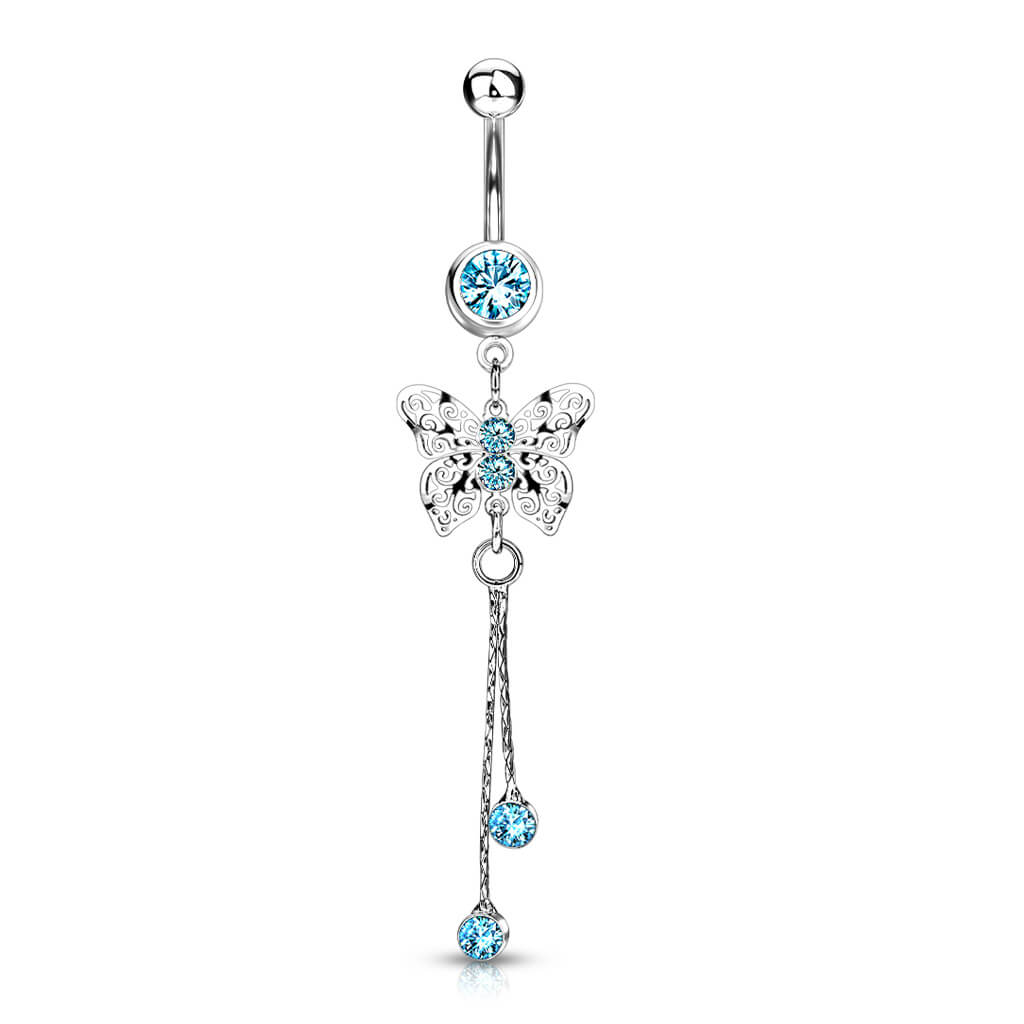 Belly Button Piercing Butterfly dangle Zirconia Silver