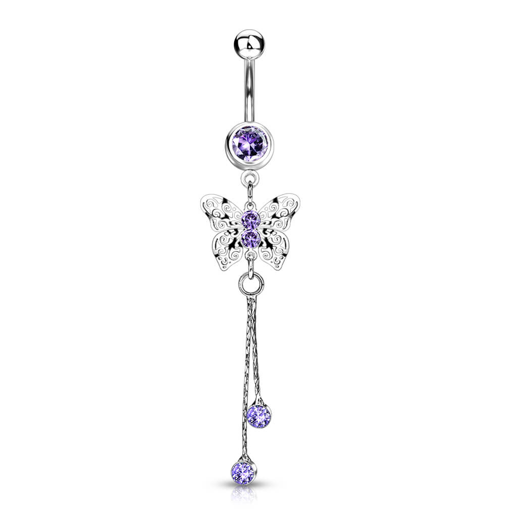 Belly Button Piercing Butterfly dangle Zirconia Silver