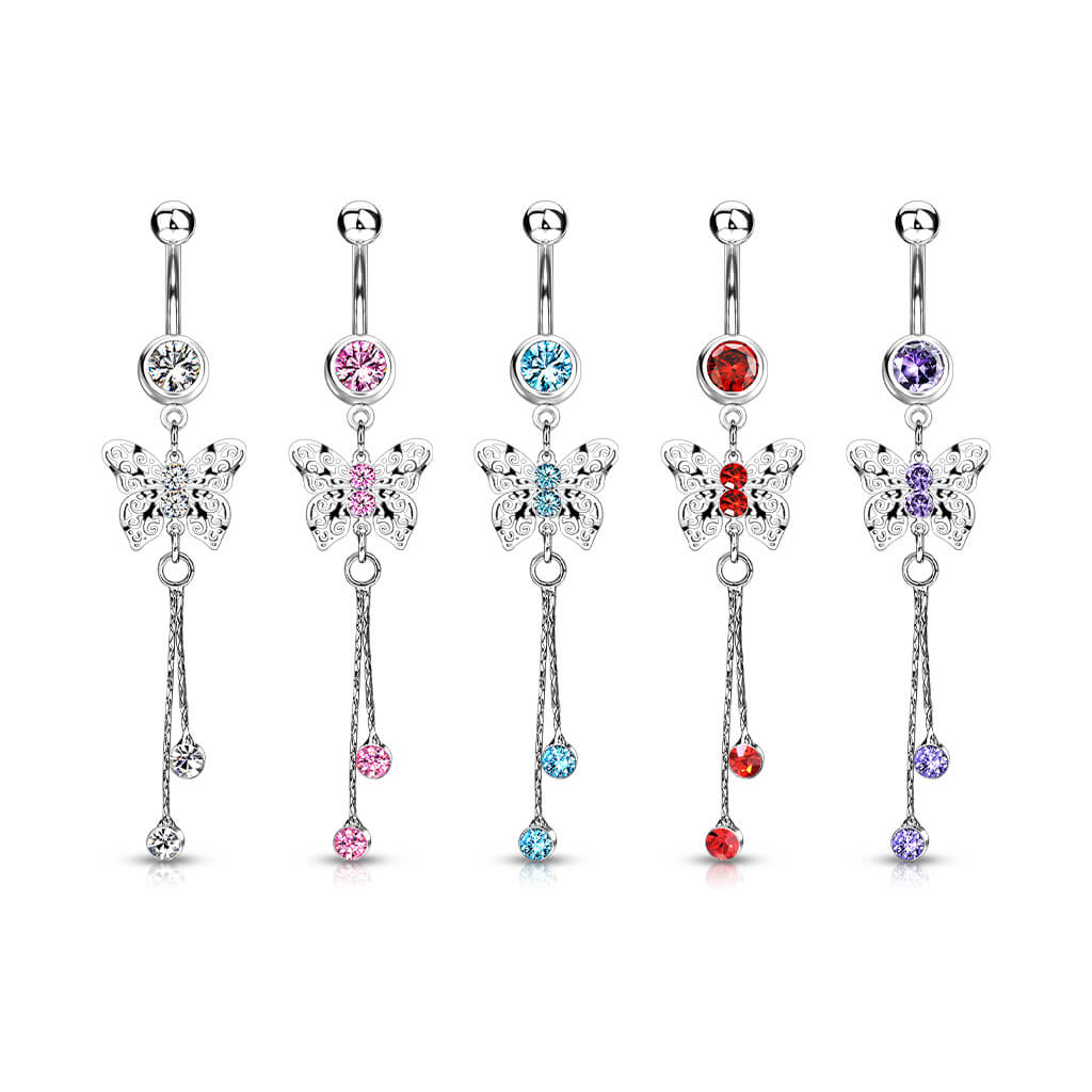 Belly Button Piercing Butterfly dangle Zirconia Silver