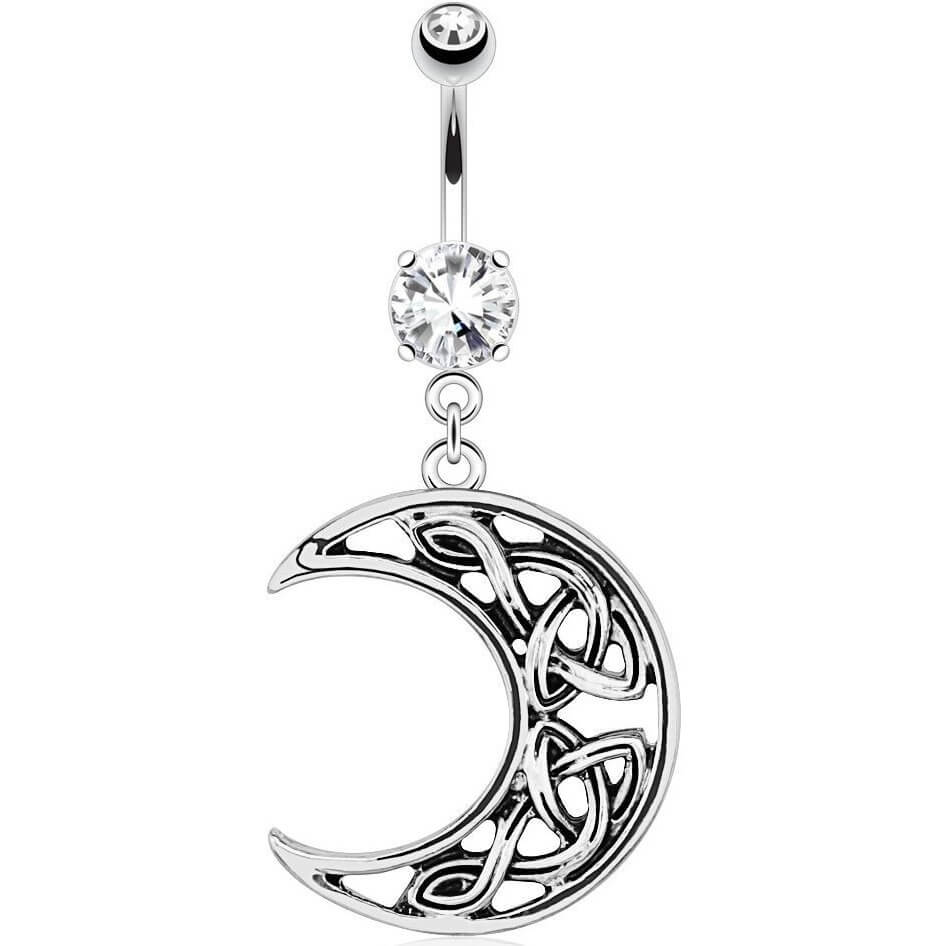 Piercing Nombril Pendentif Lune Zircone Argent