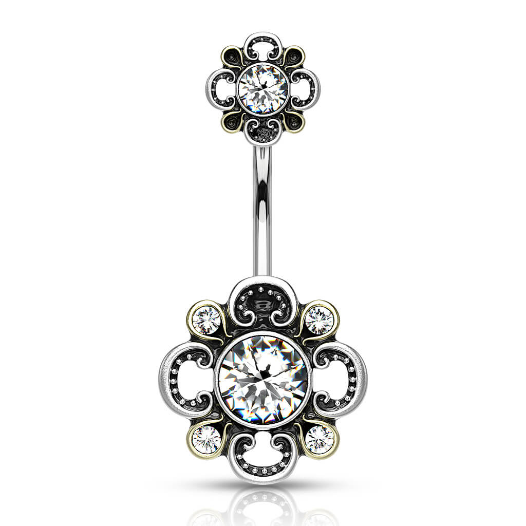 Piercing Nombril Fleur Zircone Argent