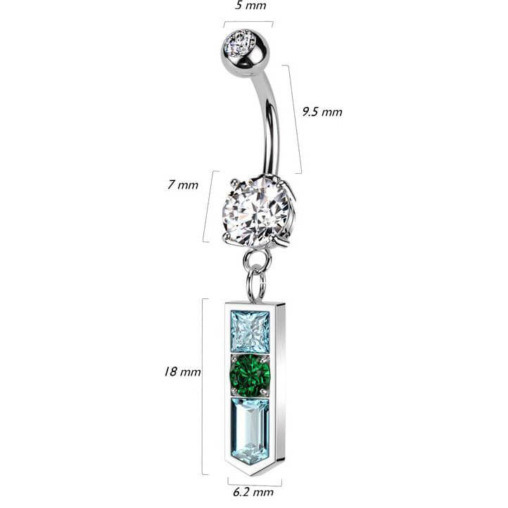 Belly Button Piercing baguette cut glass zirconia