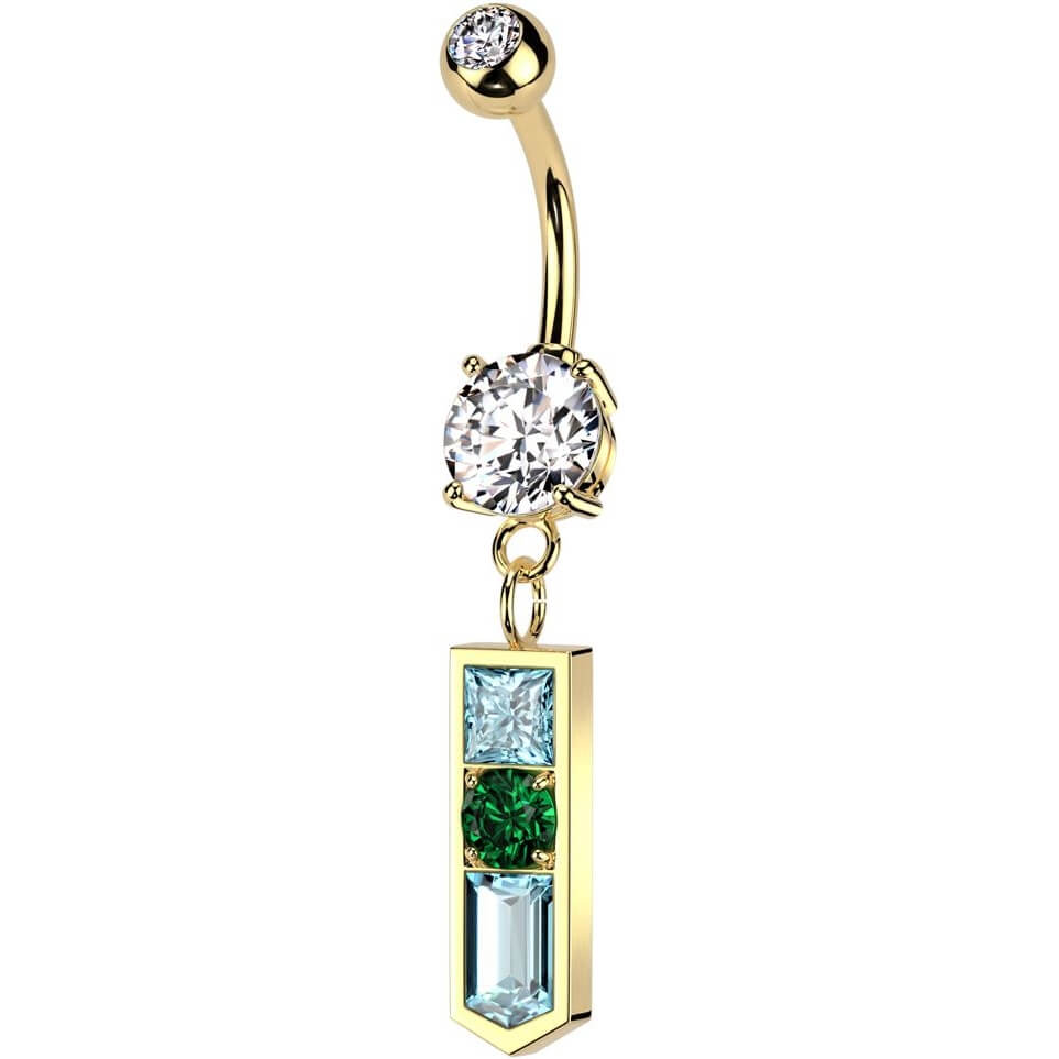 Belly Button Piercing baguette cut glass zirconia