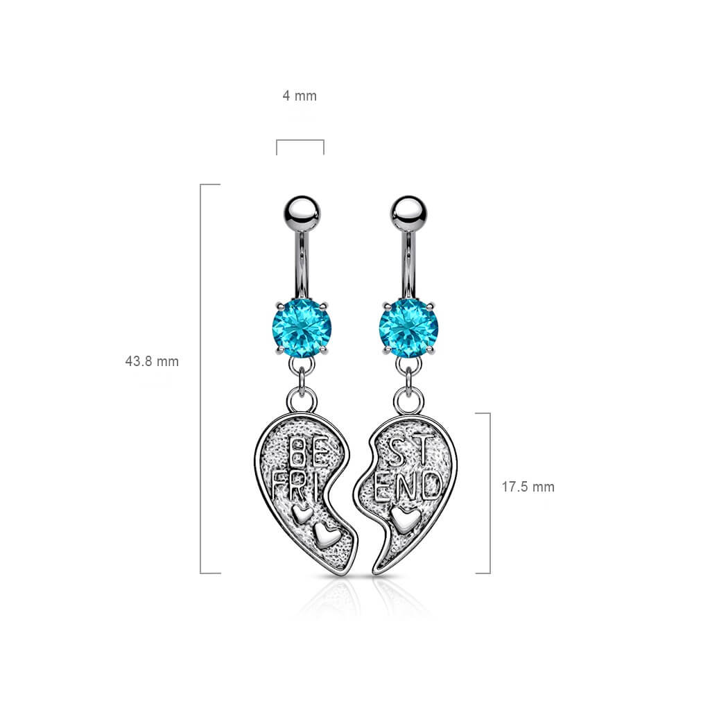Belly Button Piercing BEST FRIEND Heart dangle Zirconia
