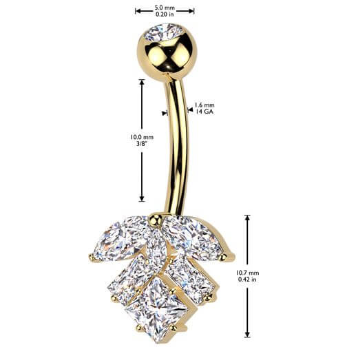 Belly Button Piercing titanium brass leaf marquise cut zirconia