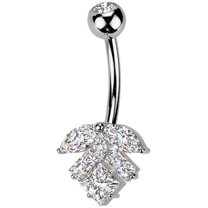 Belly Button Piercing titanium brass leaf marquise cut zirconia