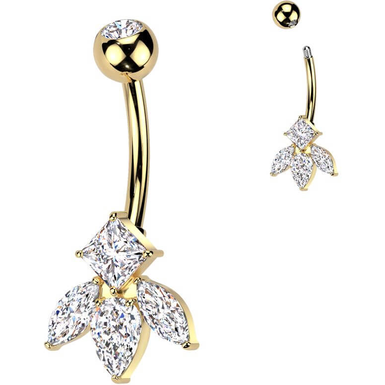 Belly Button Piercing titanium brass marquise cut and diamond cut zirconia