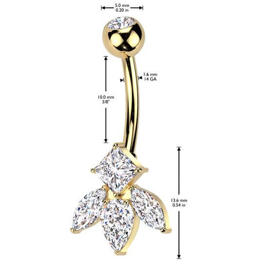 Belly Button Piercing titanium brass marquise cut and diamond cut zirconia